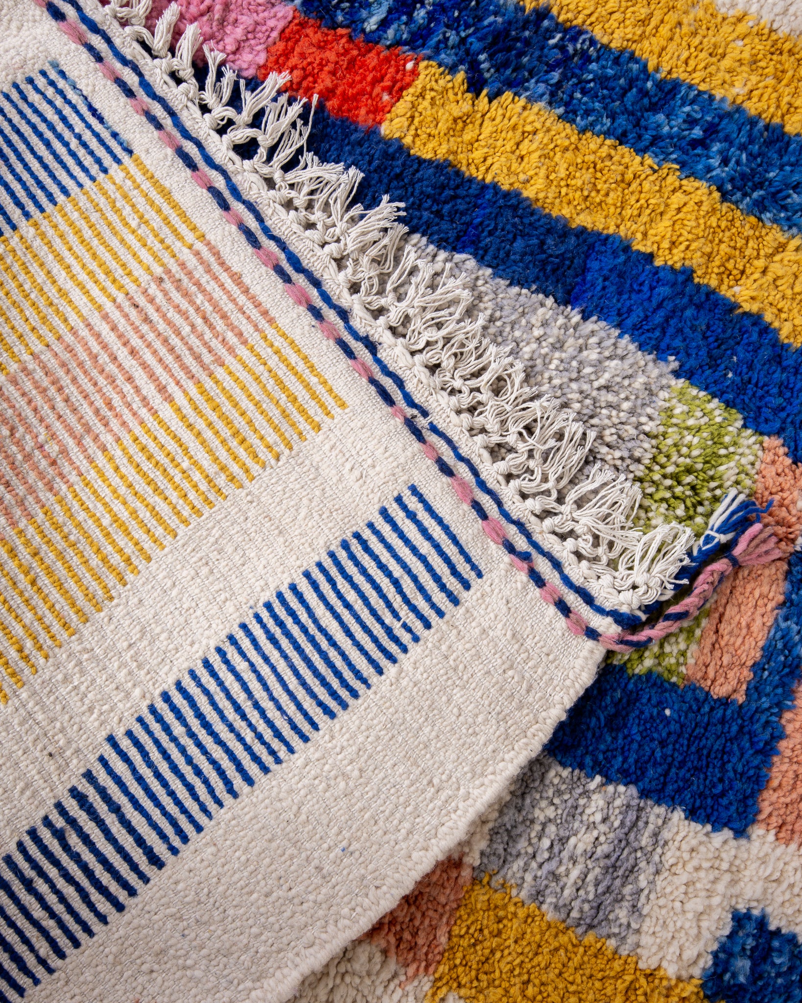 Modern designer handcrafted Berber rug from morocco Beniourain with beautiful colors and patterns