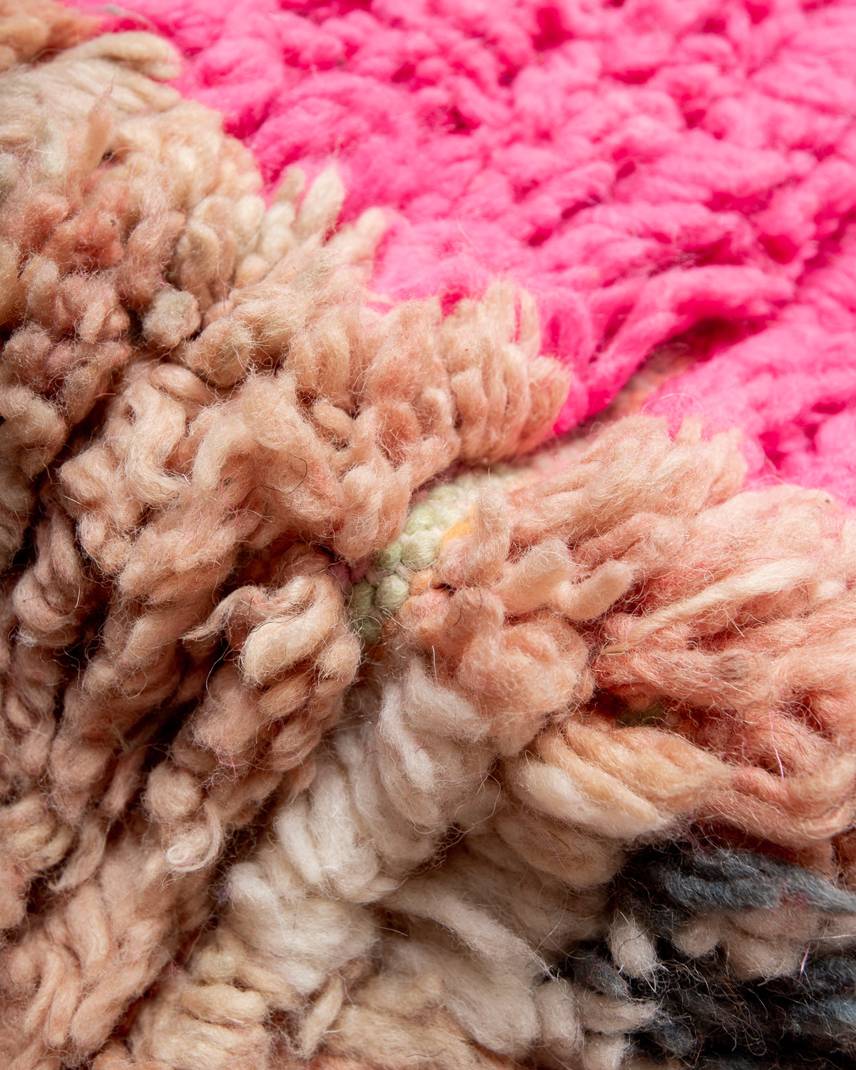 Modern, designer, handcrafted Berber rug from Morocco. Vintage carpet with beautiful colours and patterns and fluffy texture.