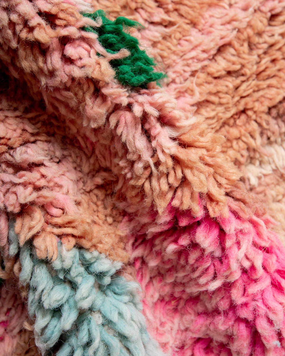 Modern, designer, handcrafted Berber rug from Morocco. Vintage carpet with beautiful colours and patterns and fluffy texture.