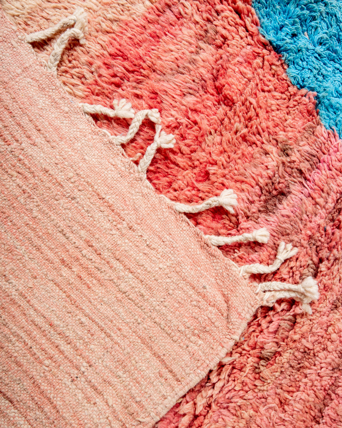 Modern, designer, handcrafted Berber rug from Morocco. Vintage carpet with beautiful colours and patterns and fluffy texture.