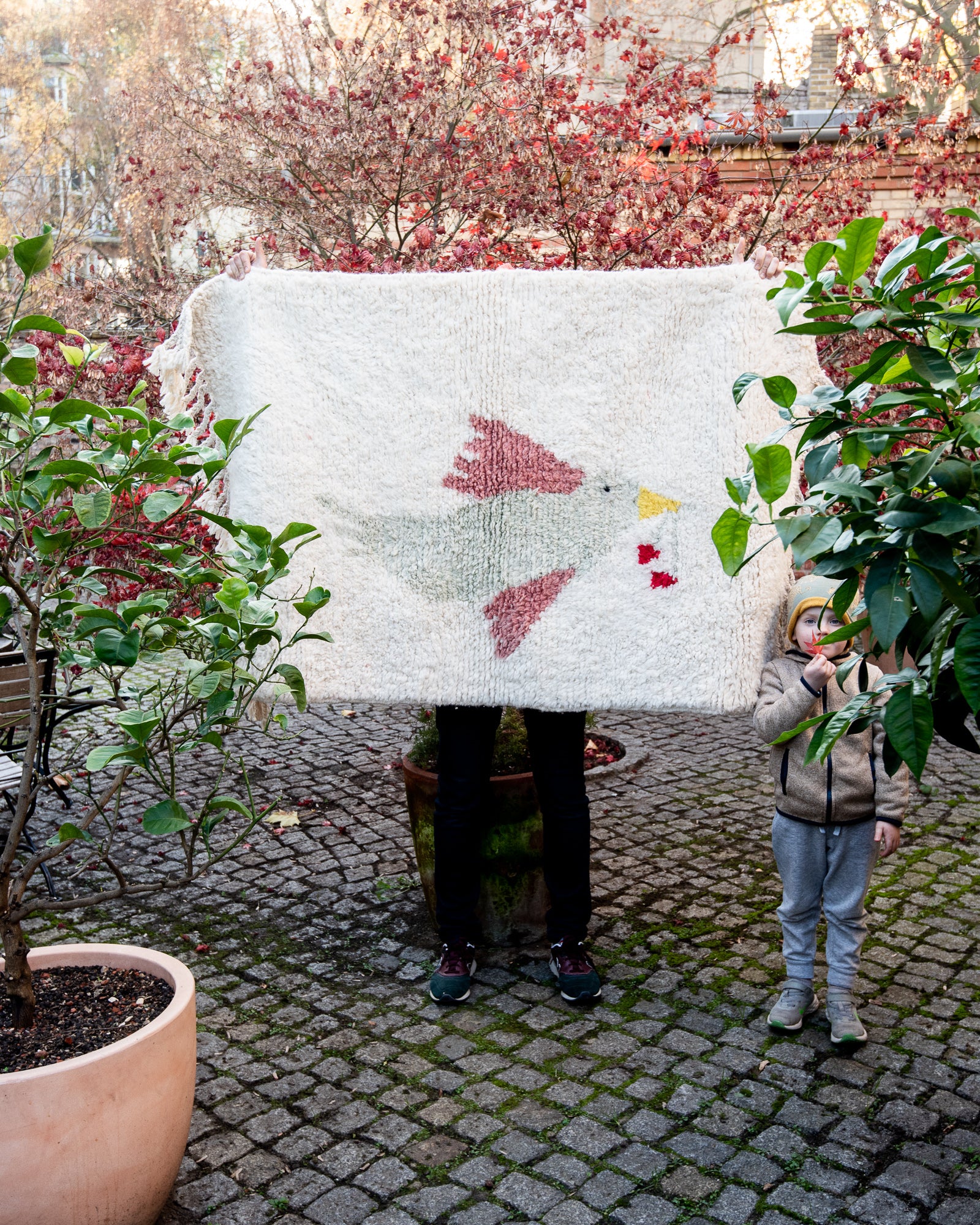 Modern, designer, handcrafted Berber rug from Morocco. Beniourain carpet with beautiful colours and patterns and fluffy wool texture. 