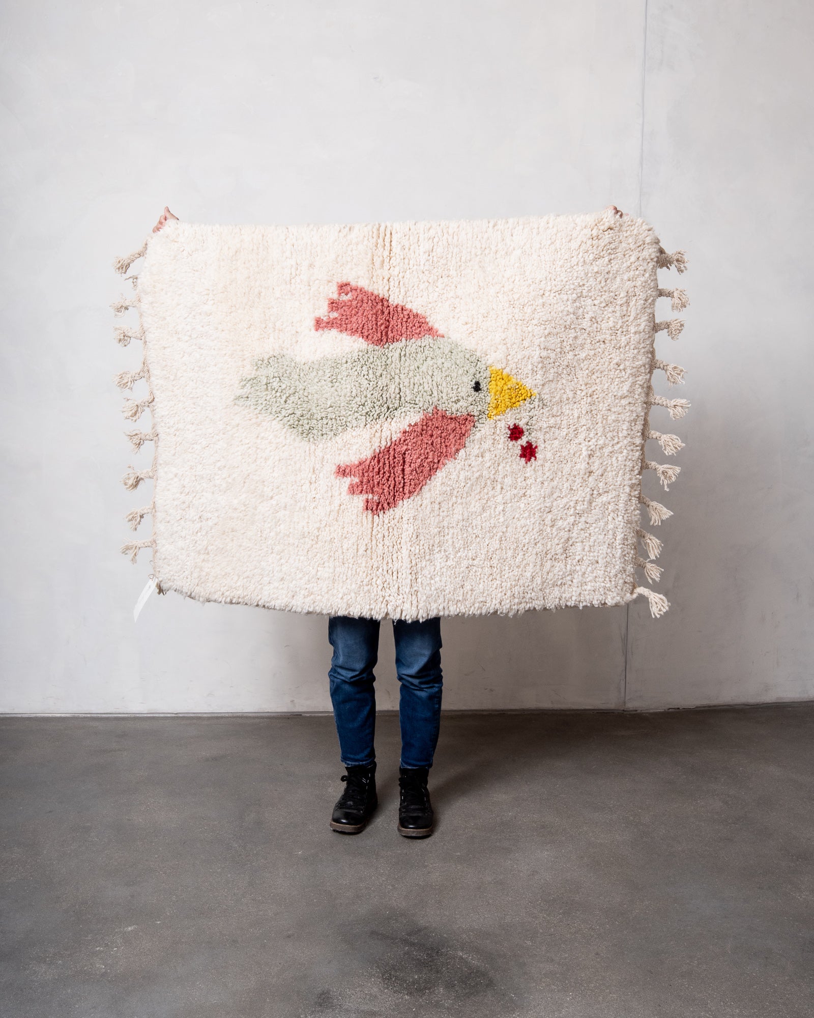 Modern, designer, handcrafted Berber rug from Morocco. Beniourain carpet with beautiful colours and patterns and fluffy wool texture. 