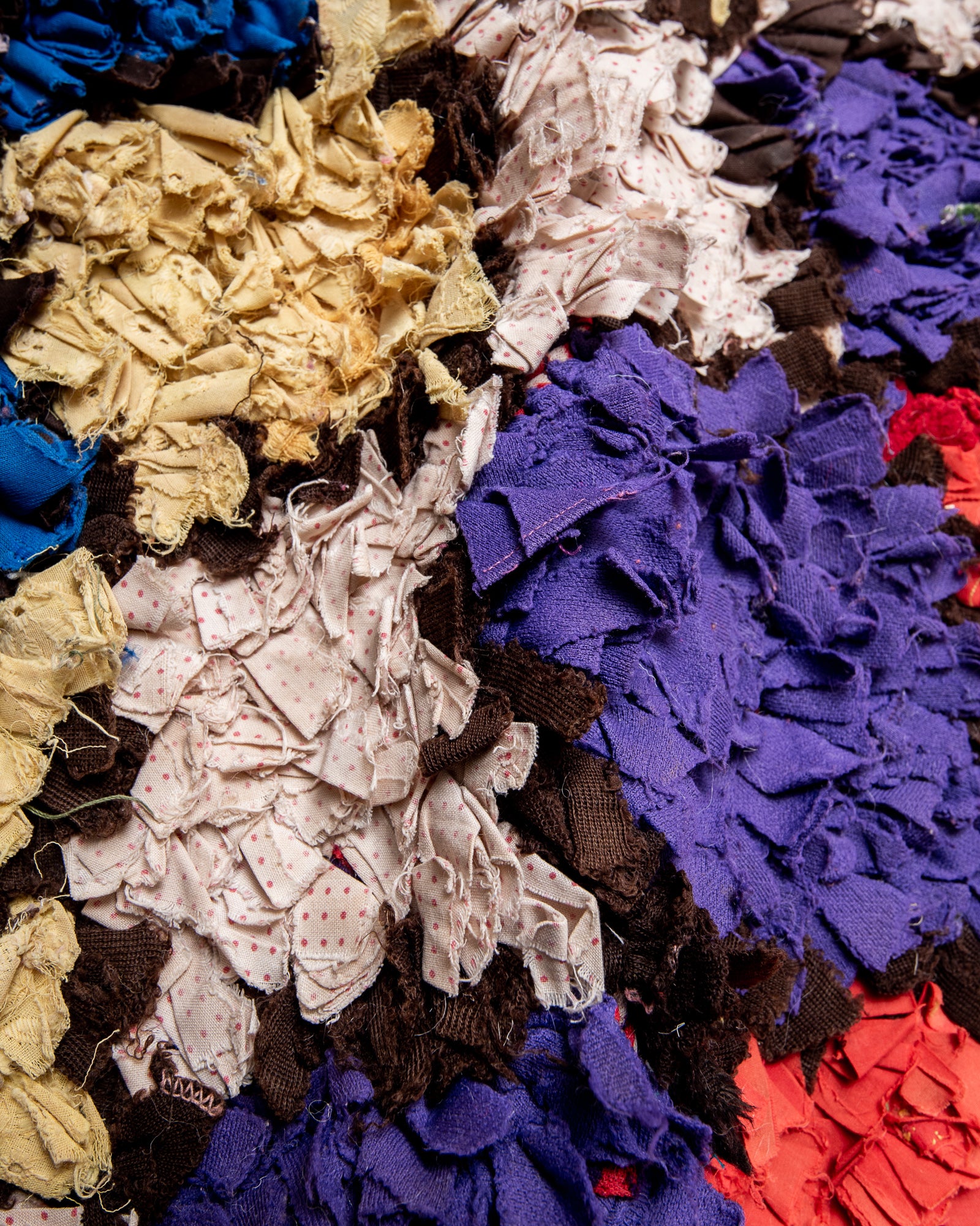 Modern designer vintage handcrafted cotton Berber rug from Morocco. Boucherouite with beautiful colors and patterns.