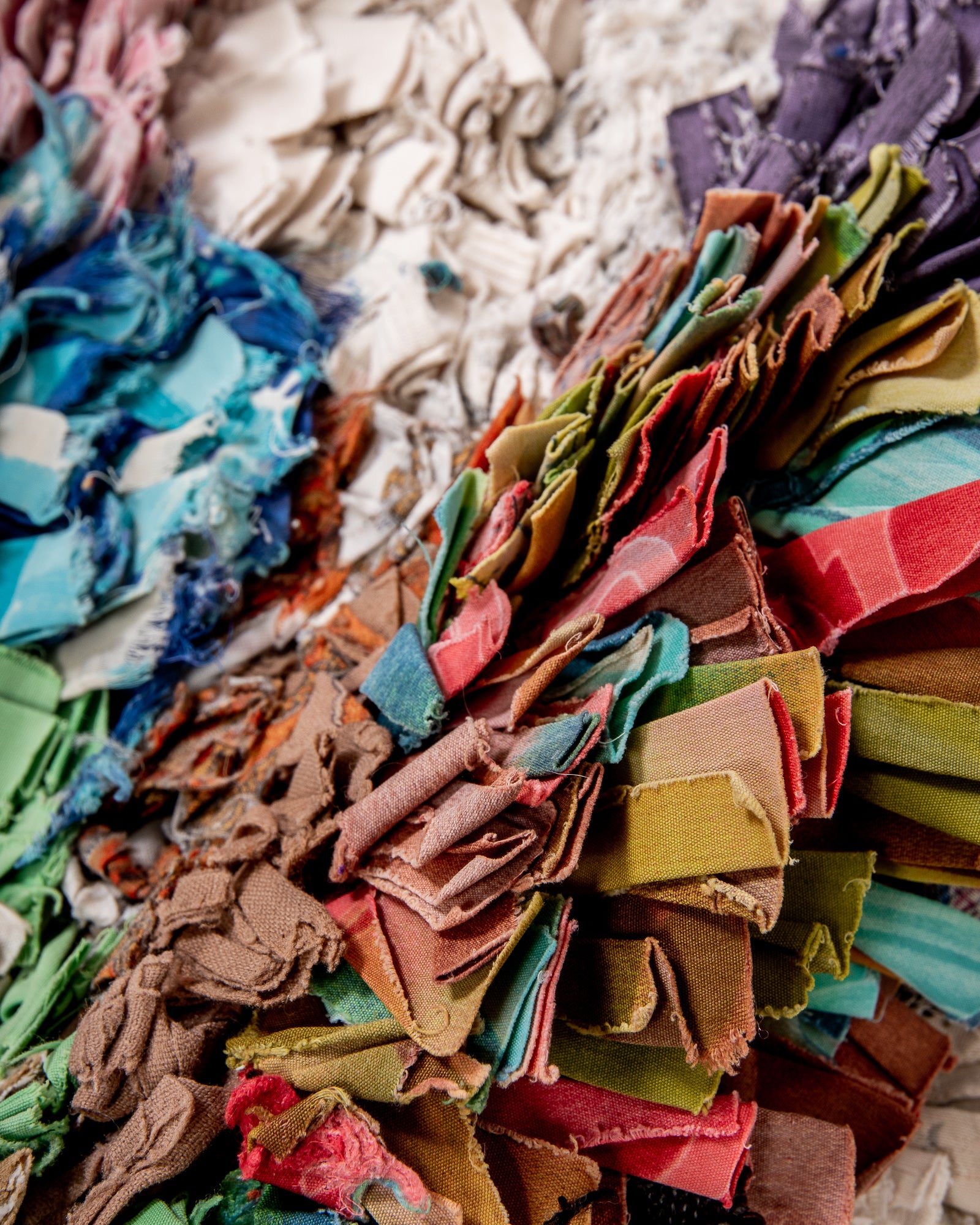 Modern designer handcrafted cotton Berber rug from Morocco. Boucherouite with beautiful colors and patterns.