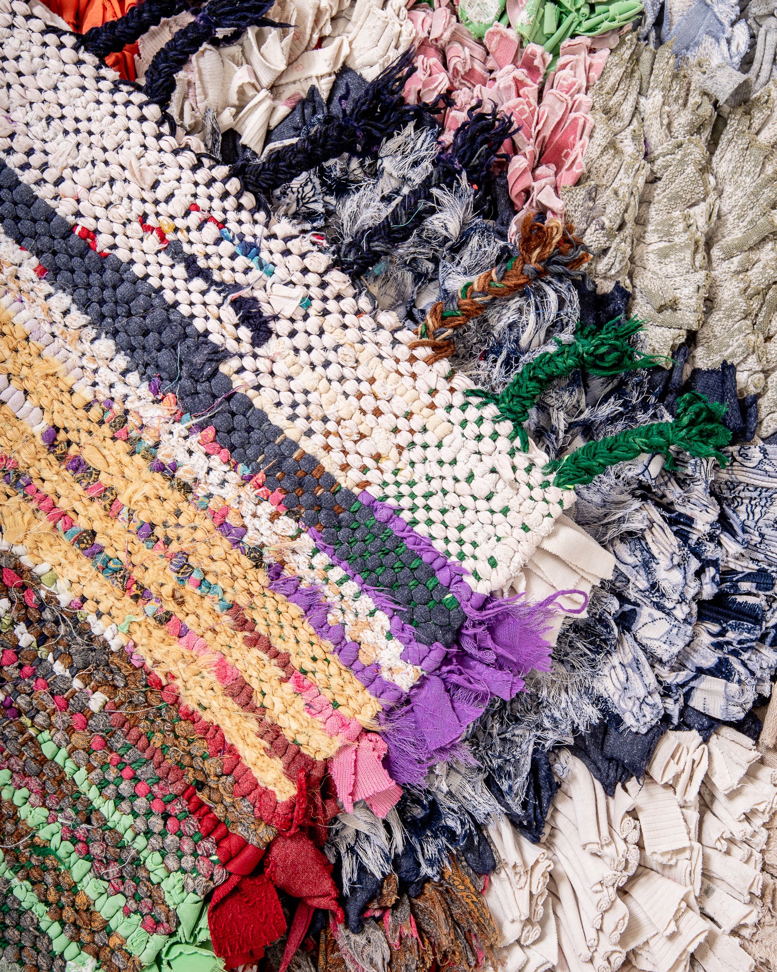 Modern designer handcrafted cotton Berber rug from Morocco. Boucherouite with beautiful colors and patterns.