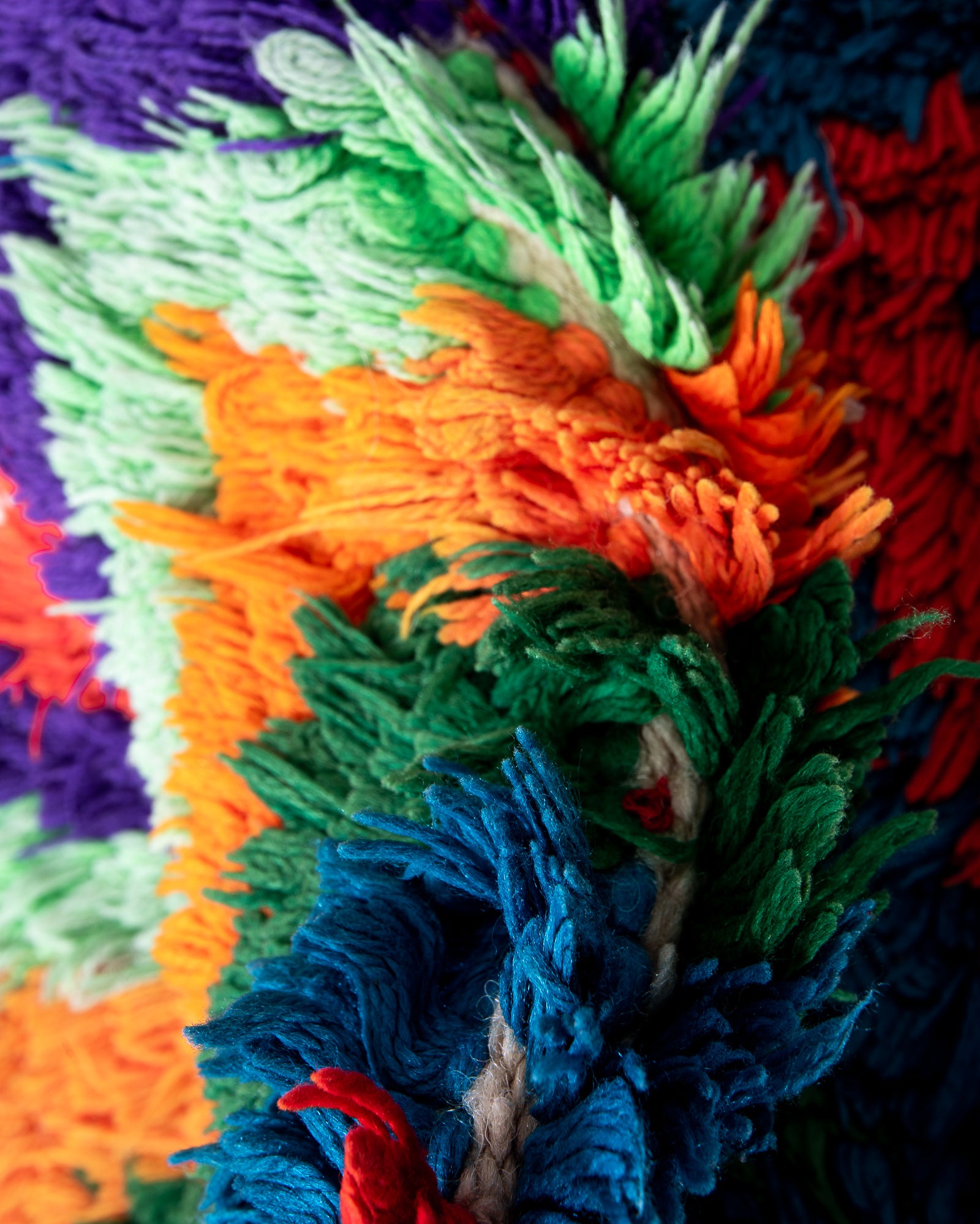 Modern designer vintage handcrafted cotton Berber rug from Morocco. Boucherouite with beautiful colors and patterns.