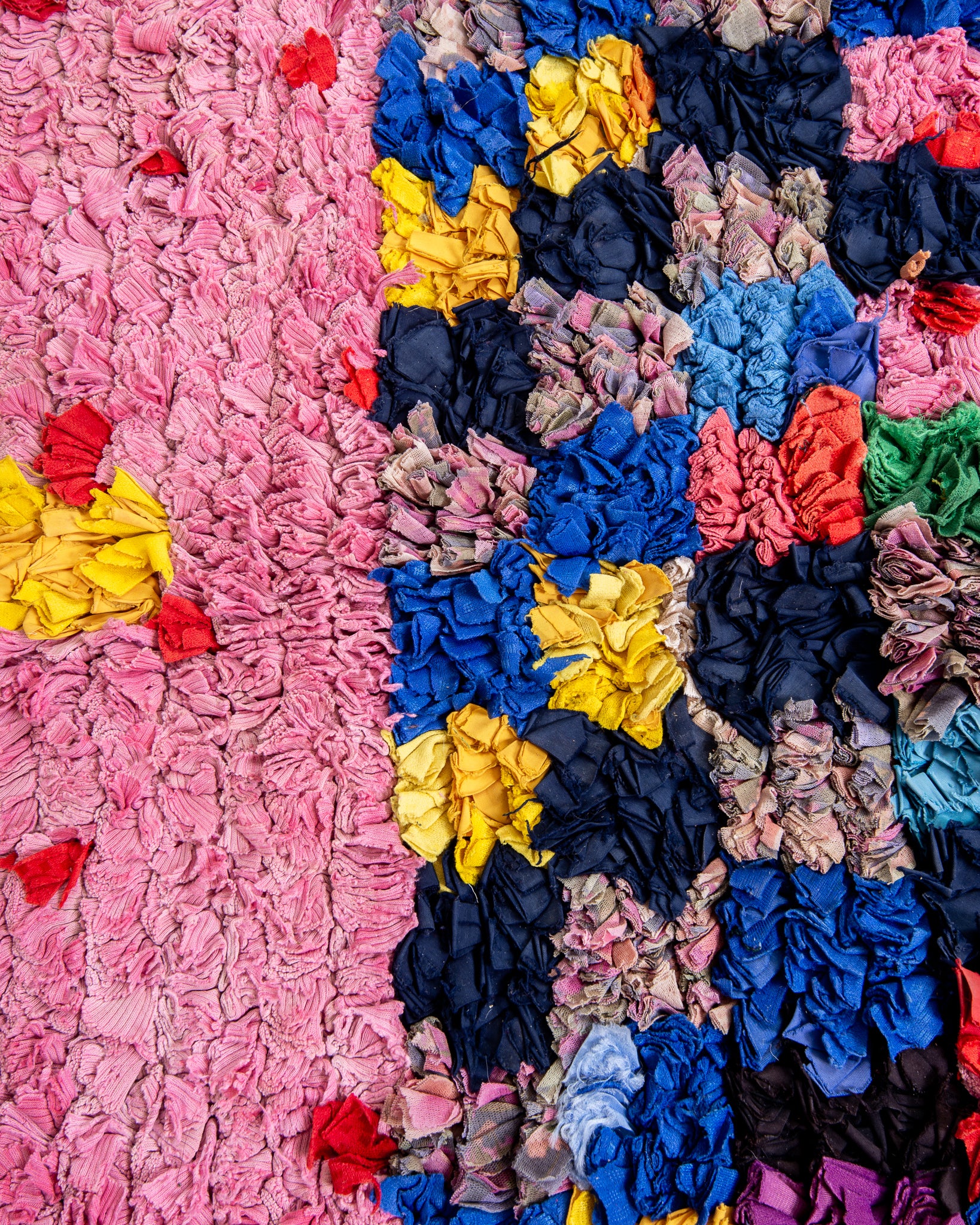 Modern designer handcrafted Berber rug from morocco Boucherouite with beautiful colors and patterns