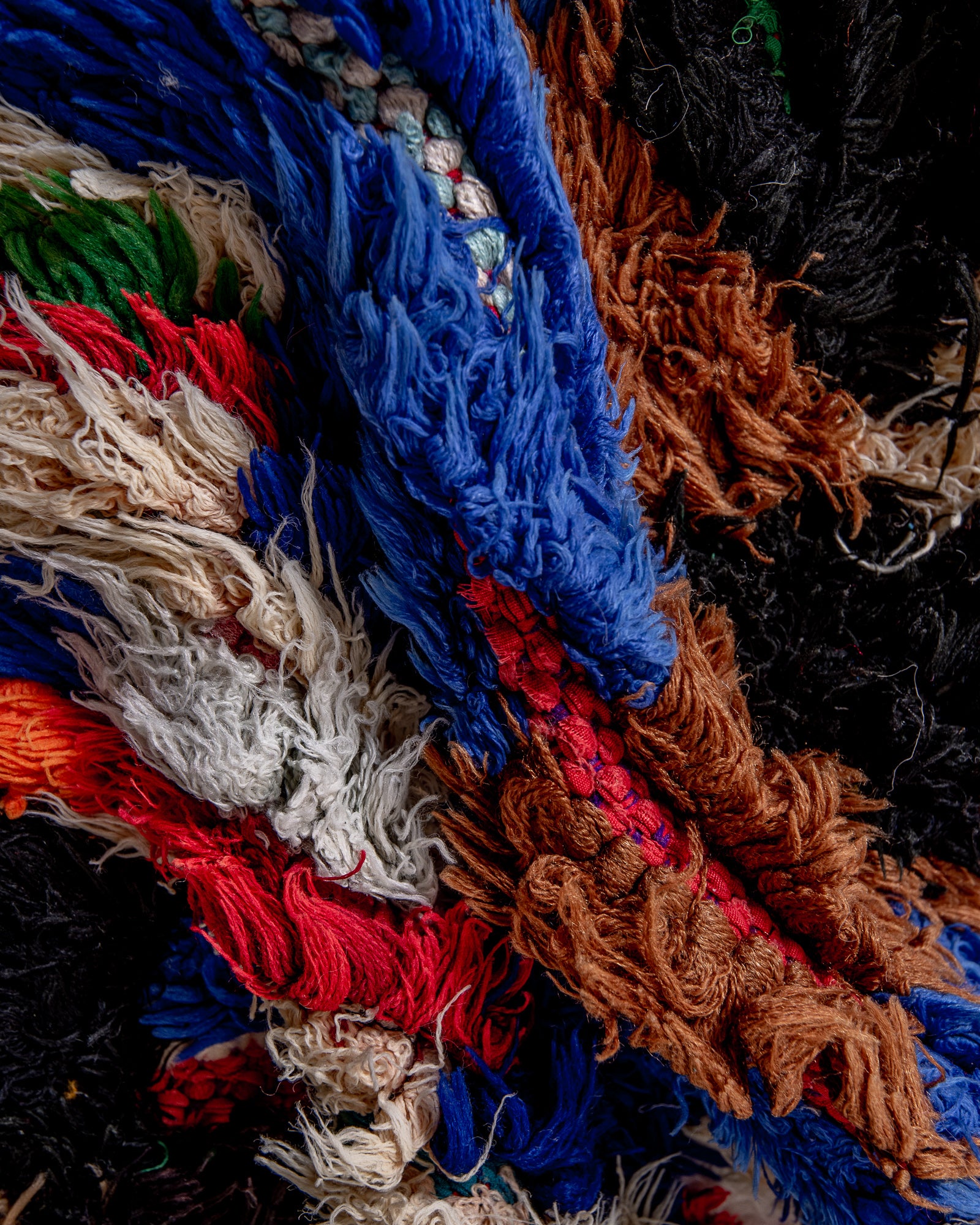 Modern designer handcrafted cotton Berber rug from Morocco. Boucherouite with beautiful colors and patterns.