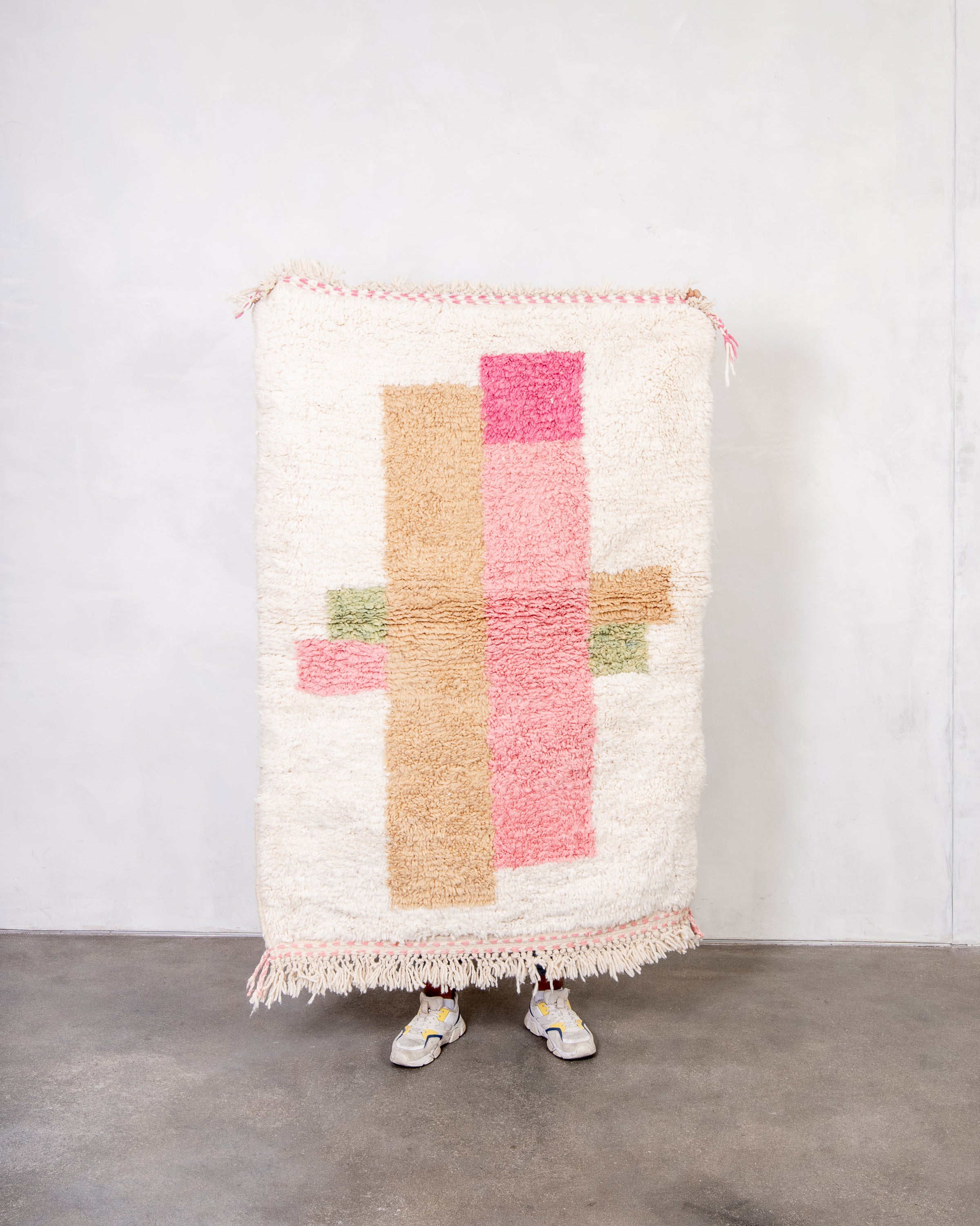 Modern designer handcrafted Berber rug from morocco Beniourain with beautiful colors and patterns