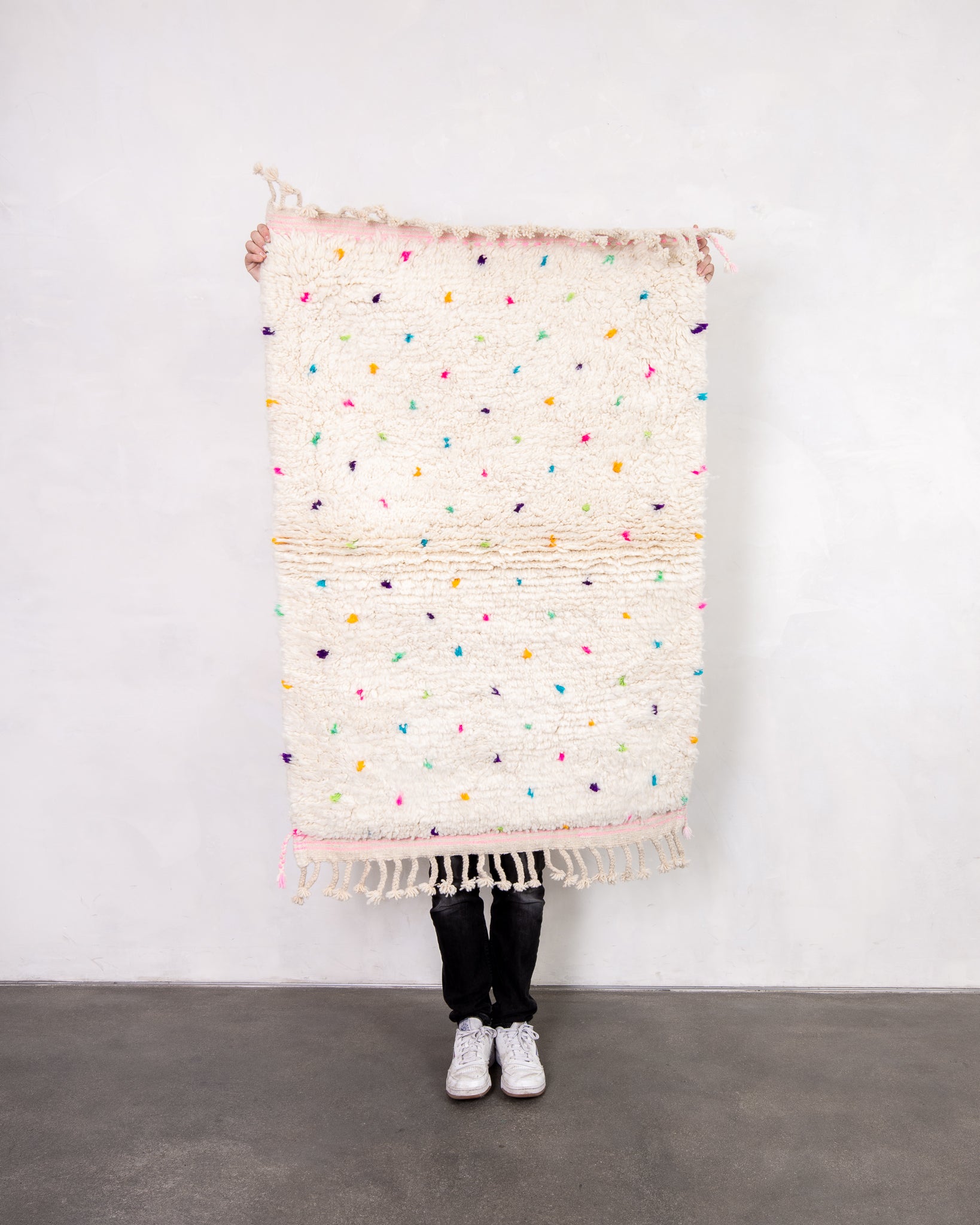 Modern designer handcrafted Berber rug from morocco Beniourain with beautiful colors and patterns