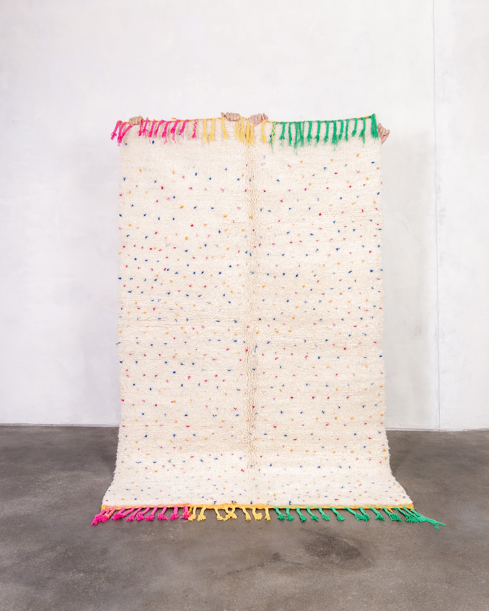 Modern designer handcrafted Berber rug from morocco Beniourain with beautiful colors and patterns