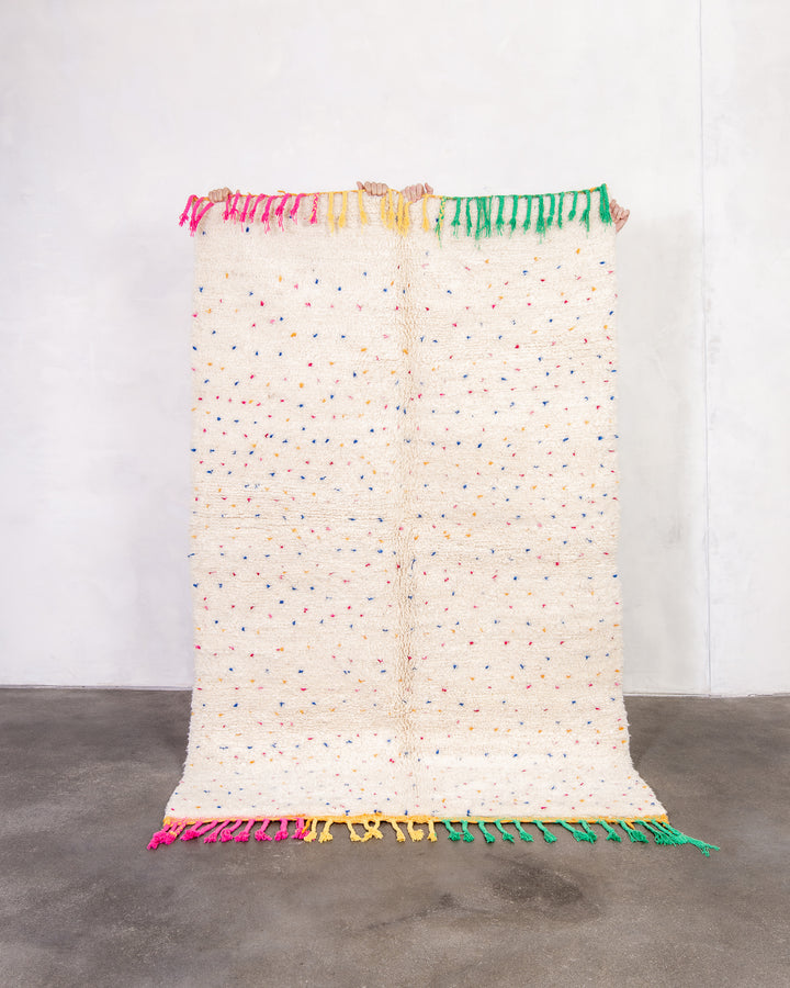 Modern designer handcrafted Berber rug from morocco Beniourain with beautiful colors and patterns