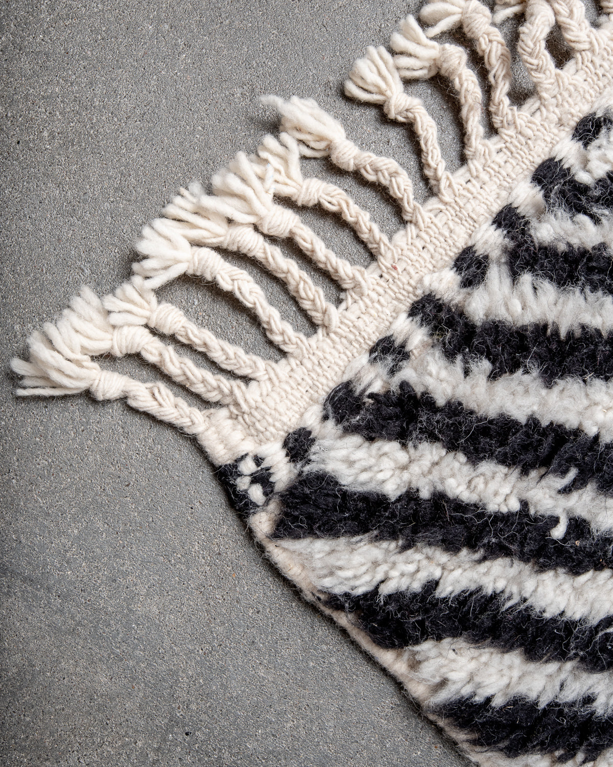 Modern, designer, handcrafted Berber runner rug from Morocco. Beniourain carpet with beautiful colours and patterns and fluffy wool texture.