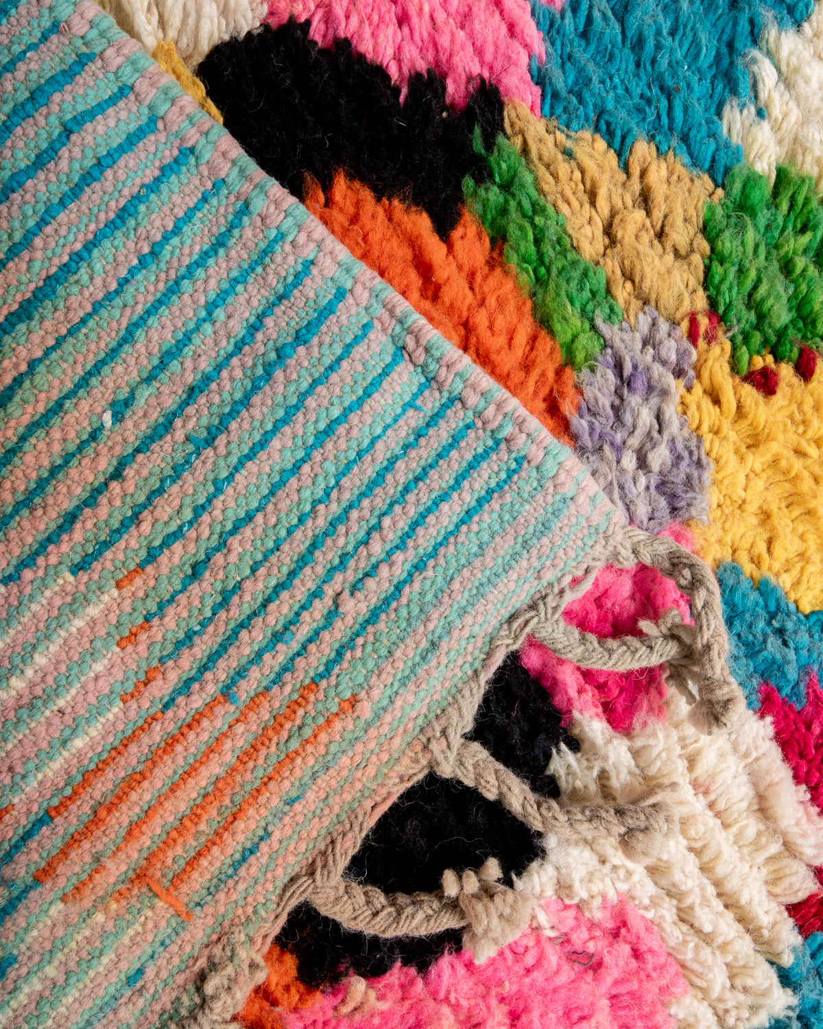 Modern designer handcrafted Berber rug from Morocco. Boujed with beautiful colours and patterns.