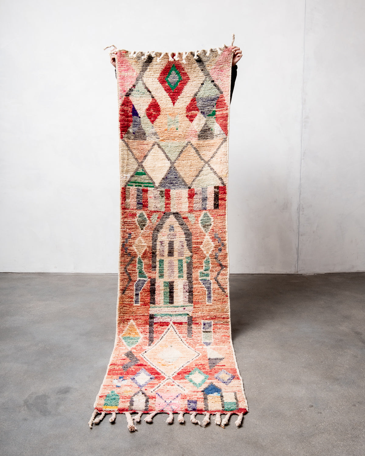 Modern designer handcrafted Berber rug from Morocco. Boujed with beautiful colours and patterns.