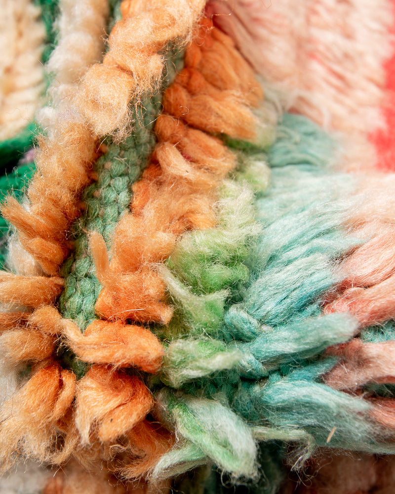 Modern, designer, handcrafted Berber rug from Morocco. Vintage carpet with beautiful colours and patterns and fluffy texture.