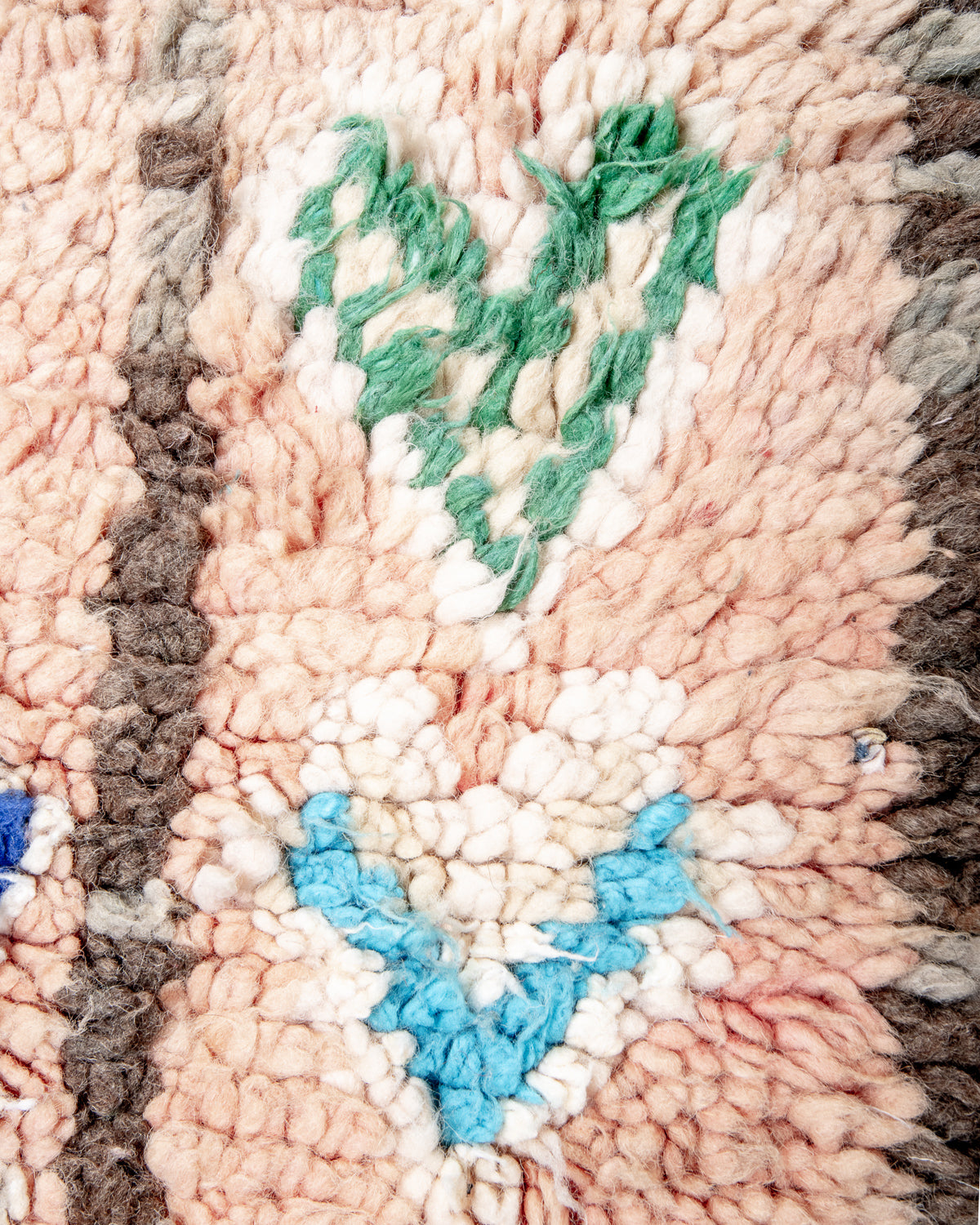 Modern, designer, handcrafted Berber rug from Morocco. Vintage carpet with beautiful colours and patterns and fluffy texture.