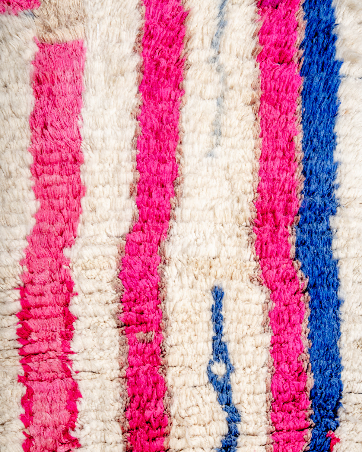 Modern, designer, handcrafted Berber rug from Morocco. Vintage carpet with beautiful colours and patterns and fluffy texture.