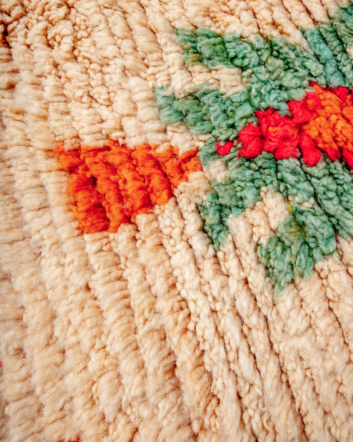 Modern, designer, handcrafted Berber rug from Morocco. Vintage carpet with beautiful colours and patterns and fluffy texture.