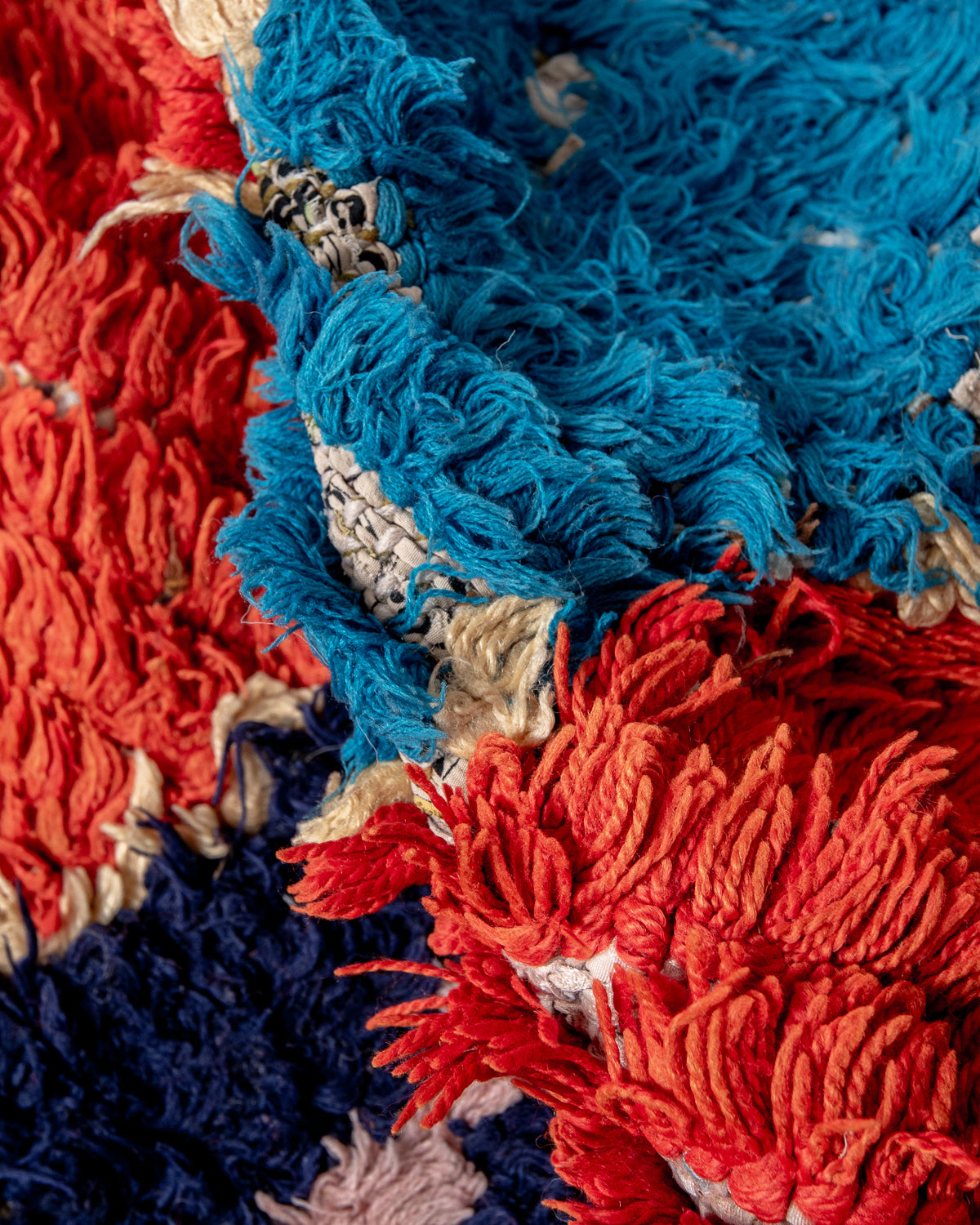 Modern designer vintage handcrafted Berber rug from Morocco. Boucherouite runner rug with beautiful colors and patterns.