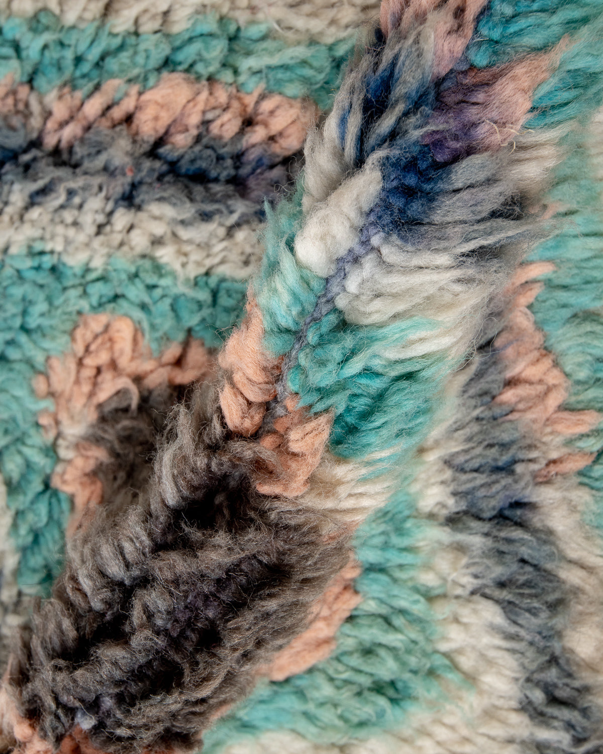 Modern, designer, handcrafted Berber runner rug from Morocco. Vintage carpet with beautiful colours and patterns and fluffy texture.