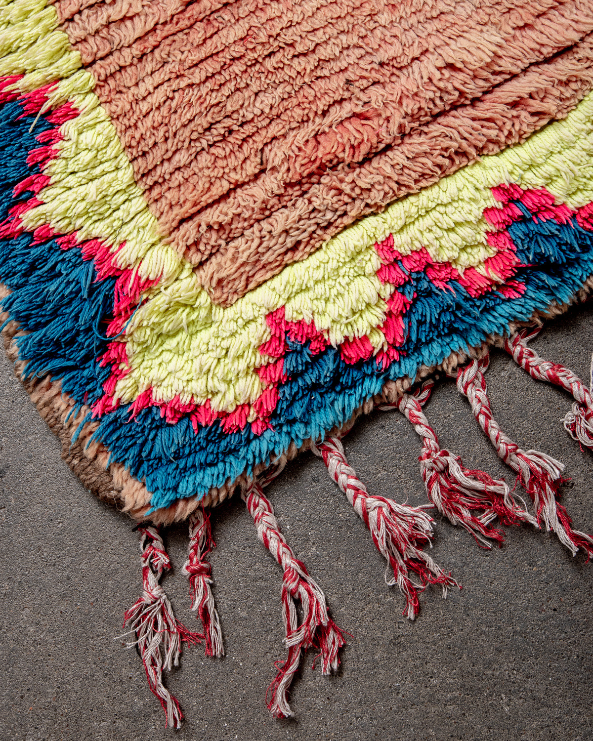 Modern, designer, handcrafted Berber runner rug from Morocco. Vintage carpet with beautiful colours and patterns and fluffy texture.