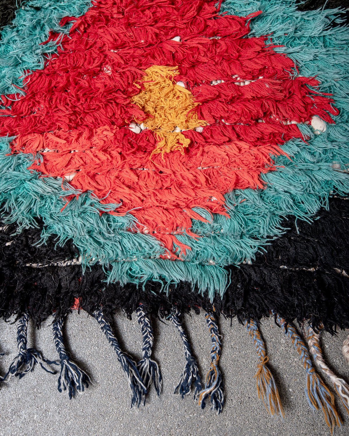 Modern designer vintage handcrafted Berber rug from Morocco. Boucherouite runner rug with beautiful colors and patterns.