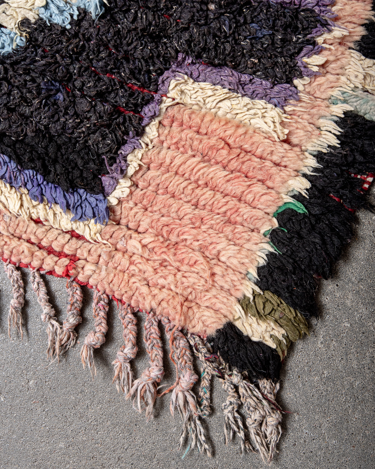 Modern, designer, handcrafted Berber runner rug from Morocco. Vintage carpet with beautiful colours and patterns and fluffy texture.