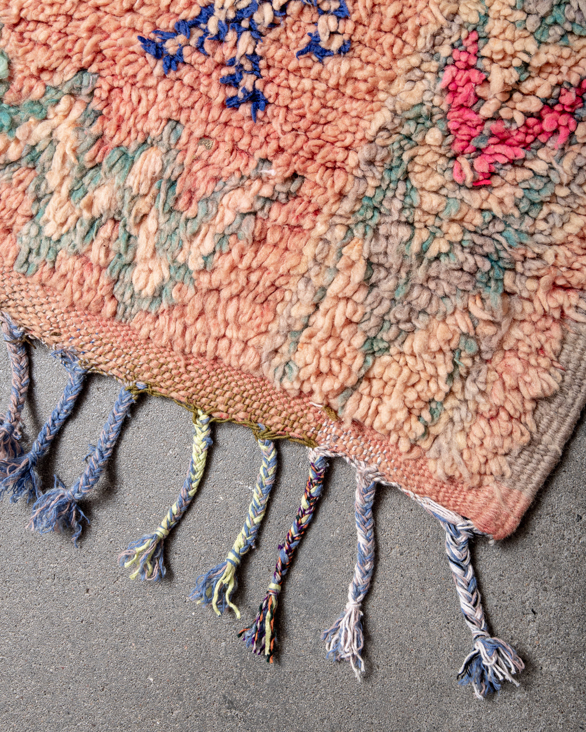 Modern, designer, handcrafted Berber runner rug from Morocco. Vintage carpet with beautiful colours and patterns and fluffy texture.