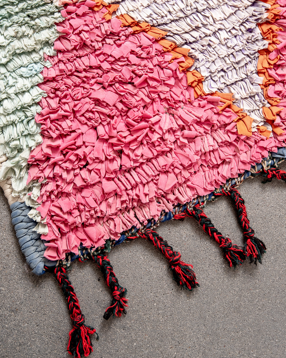 Modern designer vintage handcrafted Berber rug from Morocco. Boucherouite runner rug with beautiful colors and patterns.