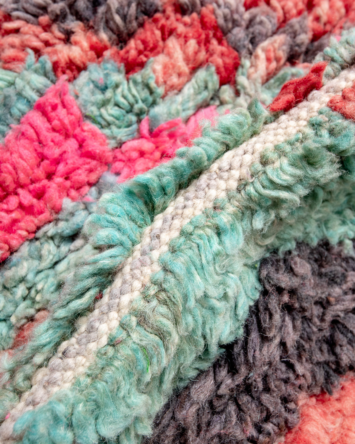 Modern, designer, handcrafted Berber runner rug from Morocco. Vintage carpet with beautiful colours and patterns and fluffy texture.