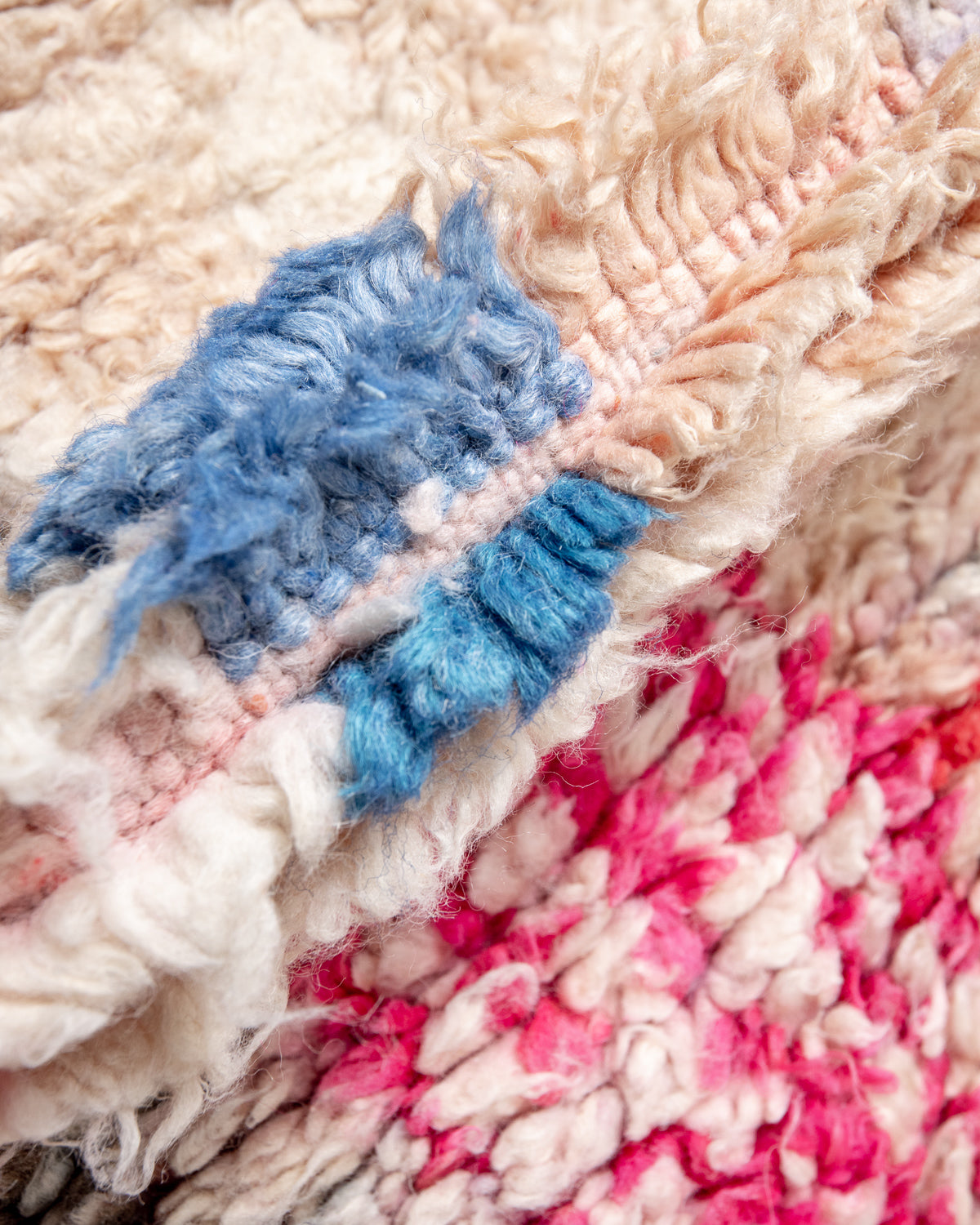 Modern, designer, handcrafted Berber runner rug from Morocco. Vintage carpet with beautiful colours and patterns and fluffy texture.