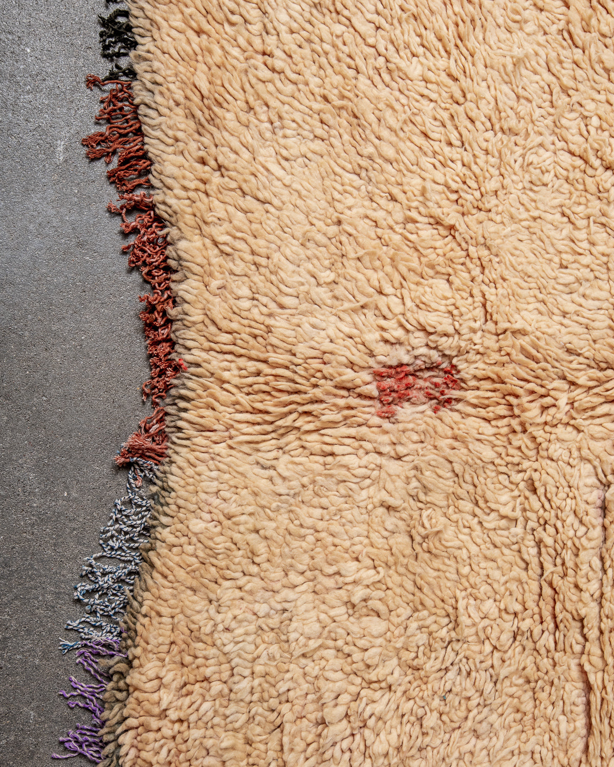 Modern, designer, handcrafted Berber rug from Morocco. Vintage carpet with beautiful colours and patterns and fluffy texture.