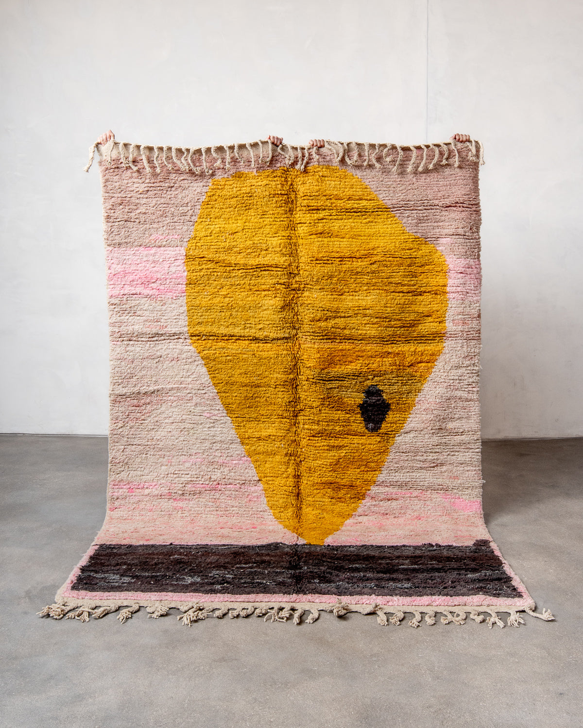 Modern, designer, handcrafted Berber rug from Morocco. Vintage carpet with beautiful colours and patterns and fluffy texture.