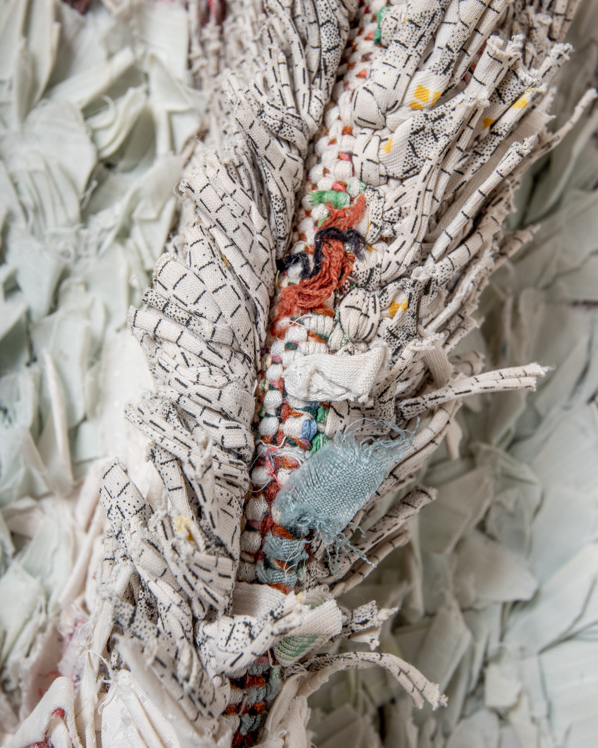 Modern designer vintage handcrafted Berber rug from Morocco. Boucherouite with beautiful colors and patterns.