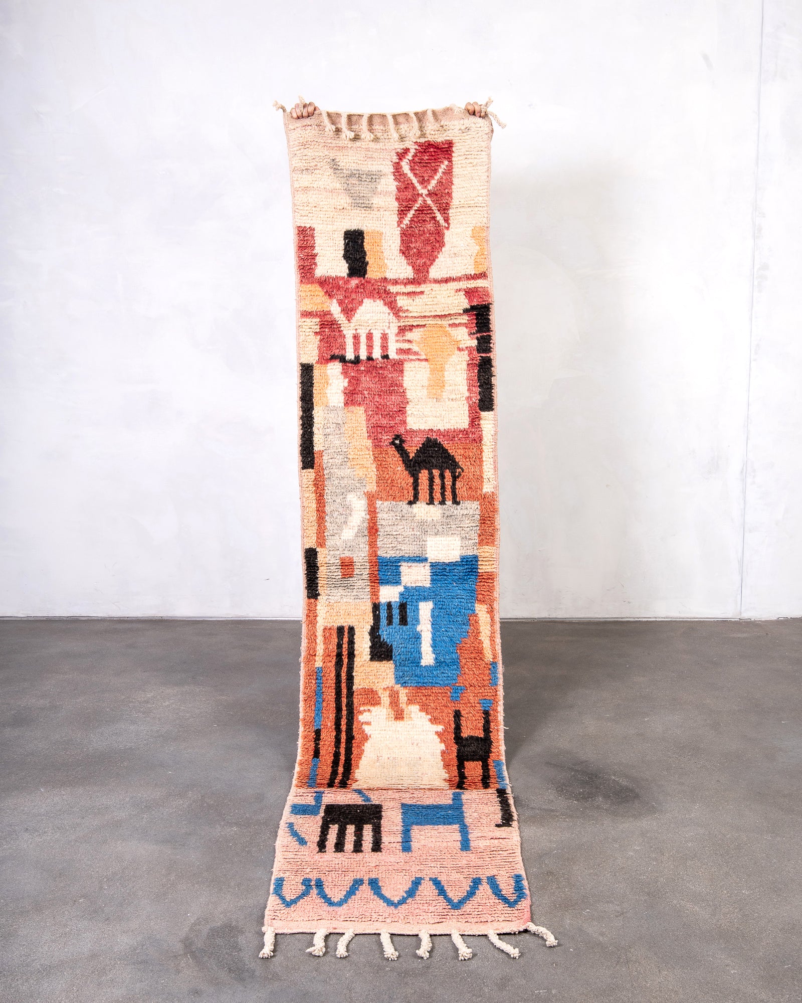 Modern designer handcrafted Berber rug from Morocco. Boujed with beautiful colors and patterns.