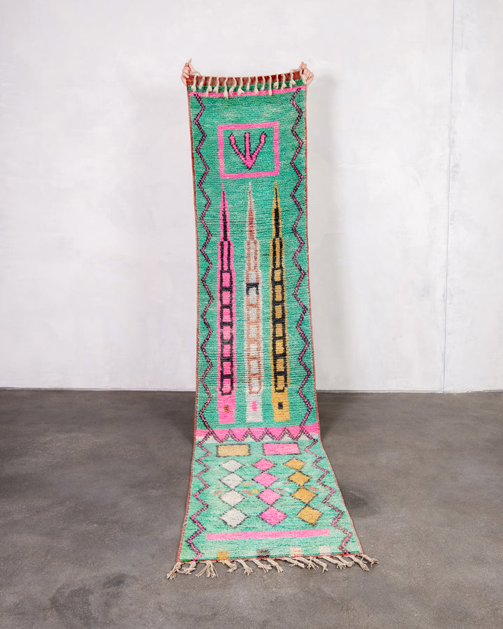 Modern designer handcrafted Berber rug from morocco Boujed with beautiful colors and patterns