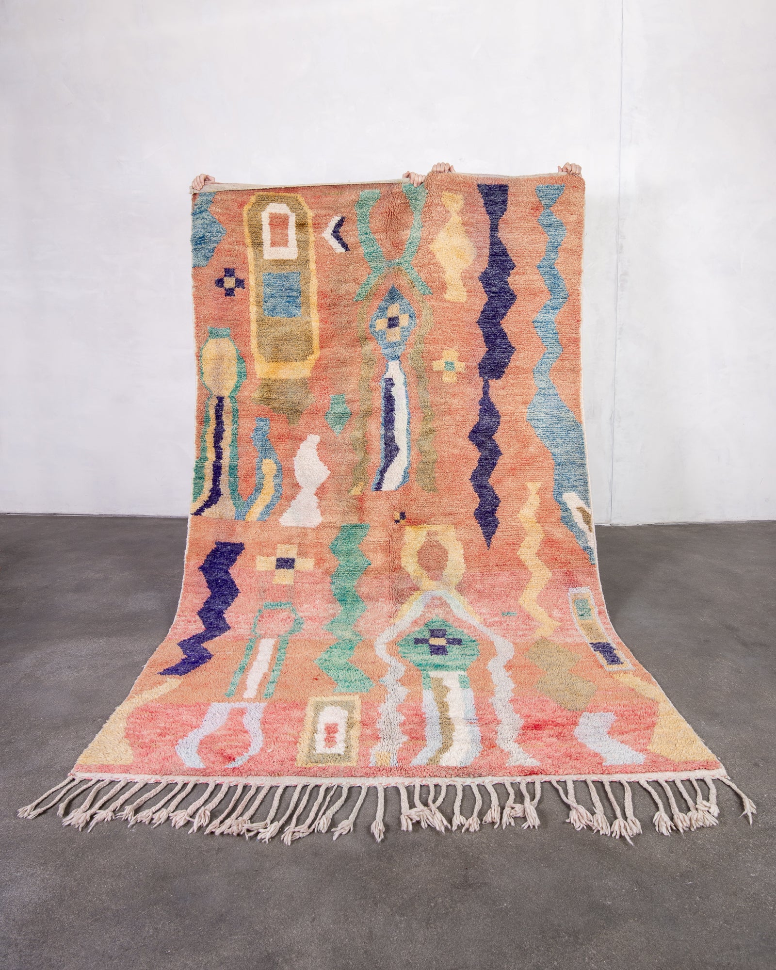 Modern designer handcrafted Berber rug from morocco Boujed with beautiful colors and patterns