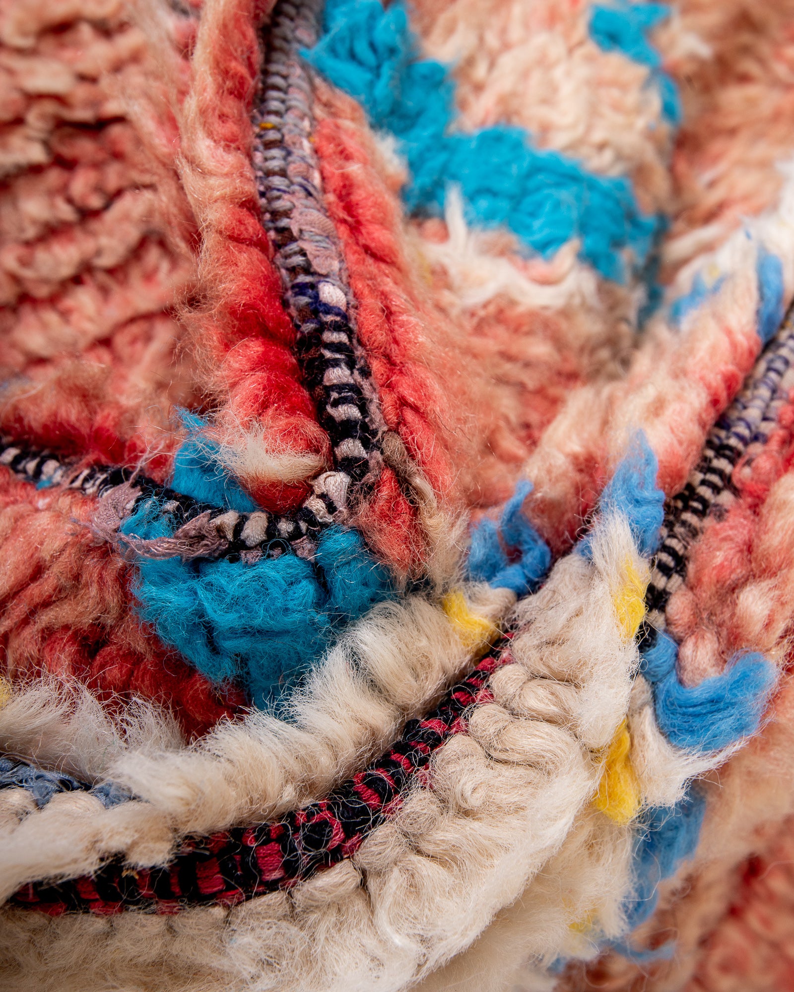 Modern designer handcrafted Berber rug from Morocco. Boujed with beautiful colors and patterns.