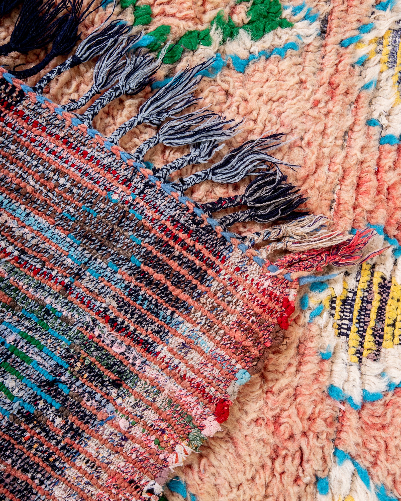 Modern designer handcrafted Berber rug from Morocco. Boujed with beautiful colors and patterns.