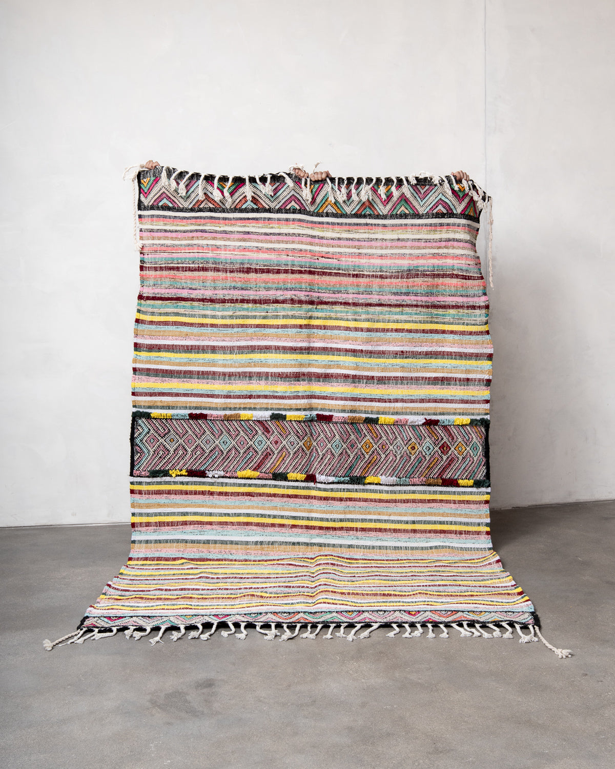 Modern, designer, handcrafted Berber rug from Morocco. Kelim carpet with beautiful designs and robust flat weave. 100% wool.