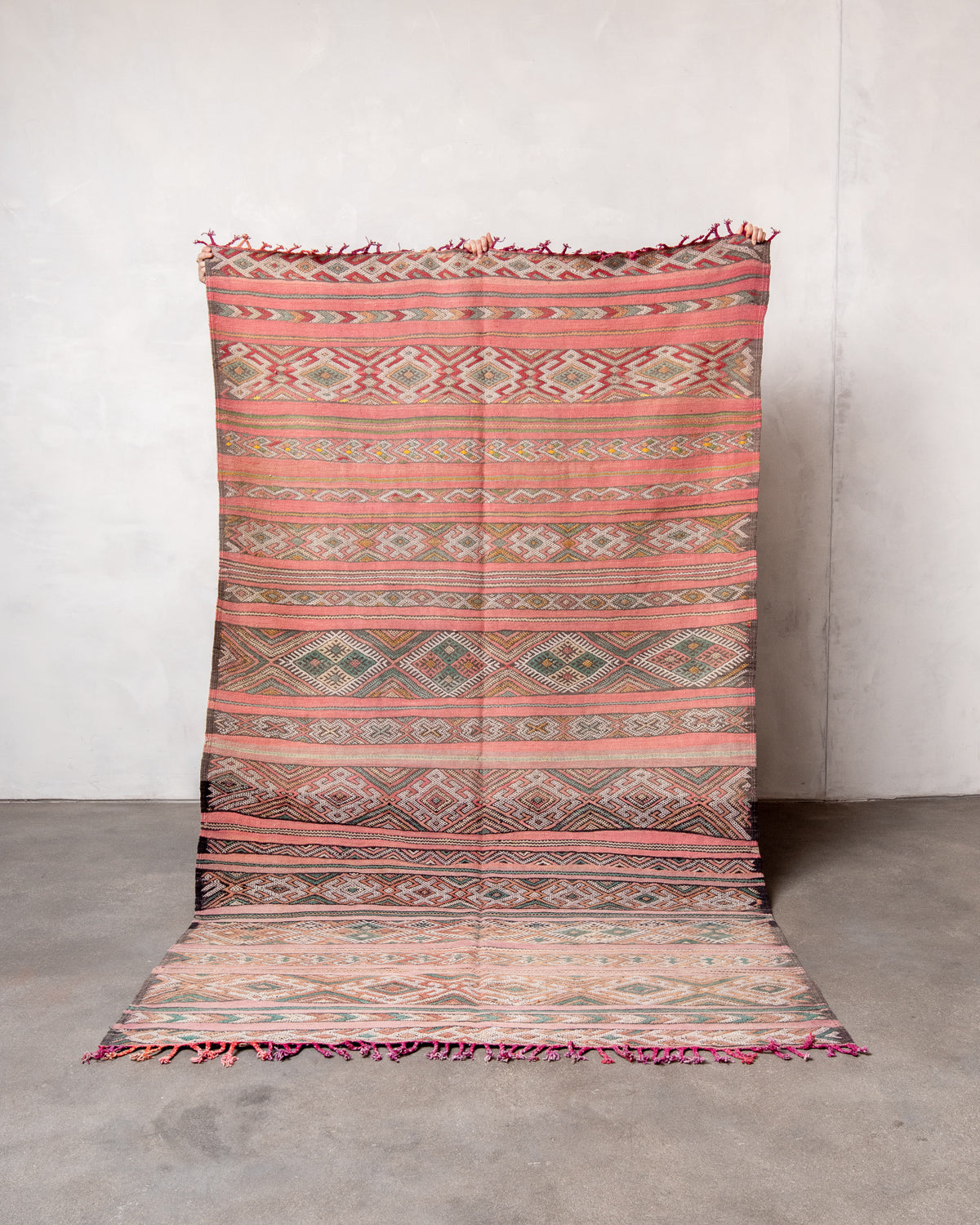 Modern, designer, handcrafted Berber rug from Morocco. Vintage Kelim carpet with beautiful designs and robust flat weave. 100% wool.