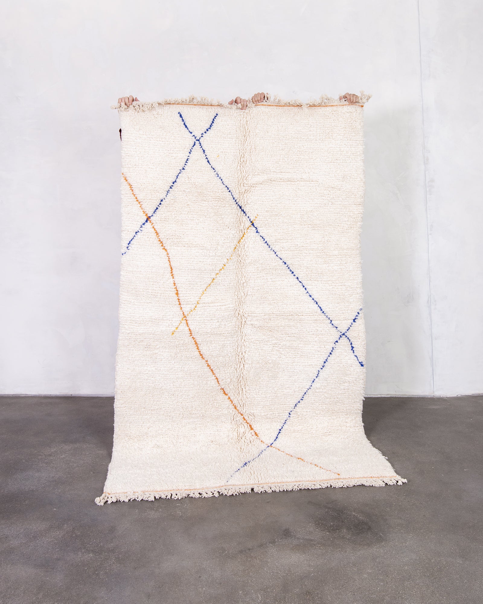 Modern designer handcrafted Berber rug from morocco Beniourain with beautiful colors and patterns