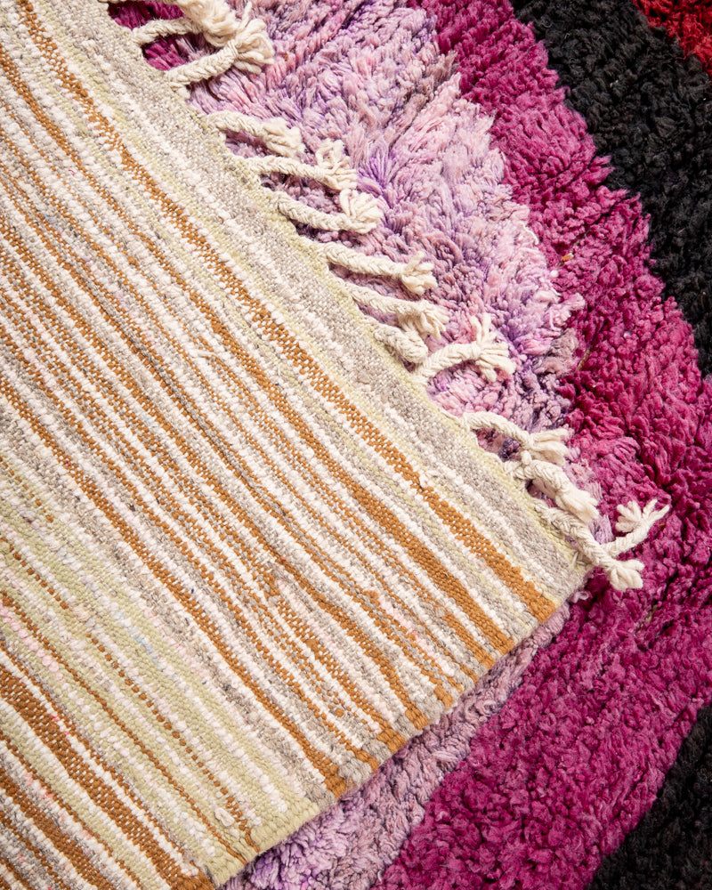 Modern, designer, handcrafted Berber rug from Morocco. Vintage carpet with beautiful colours and patterns and fluffy texture.