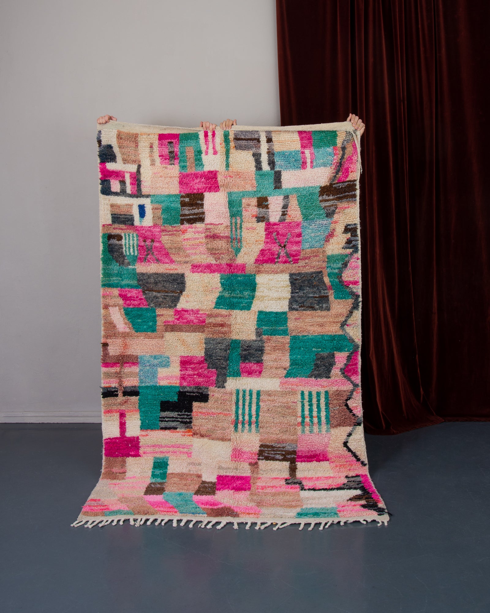 Modern designer handcrafted Berber rug from morocco Boujad with beautiful colors and patterns