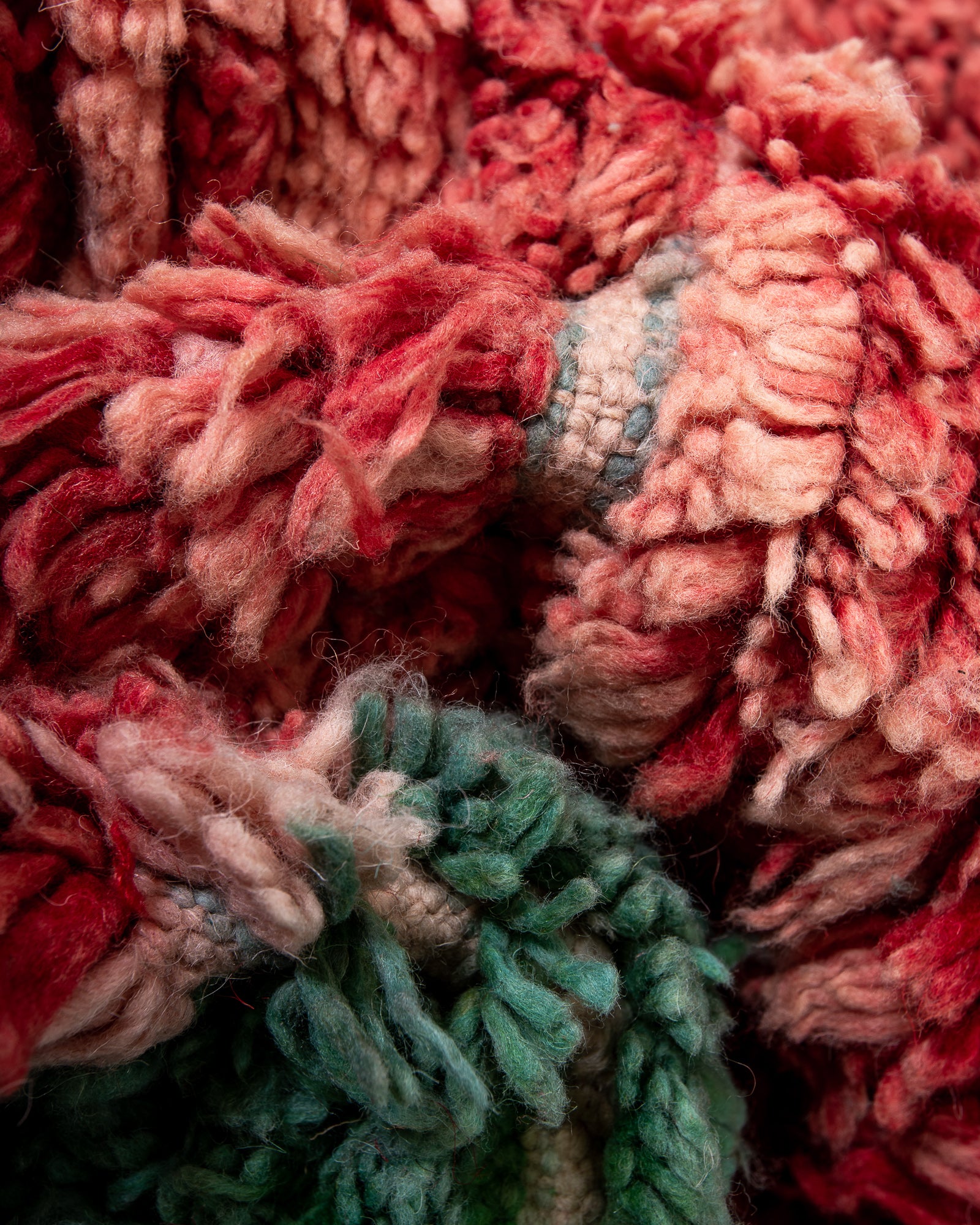 Modern, designer, handcrafted Berber rug from Morocco. Vintage carpet with beautiful colours and patterns and fluffy texture.