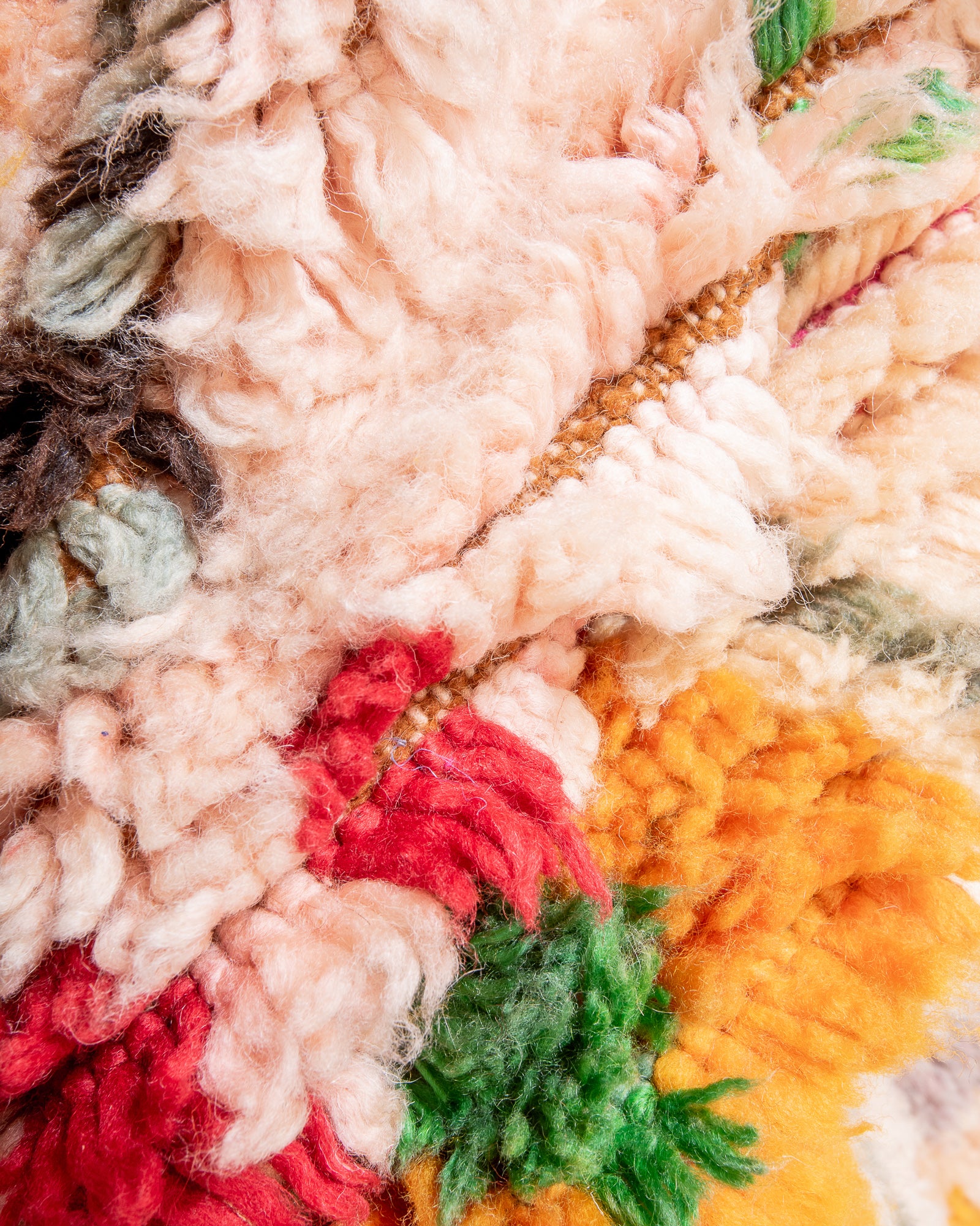 Modern, designer, handcrafted Berber rug from Morocco. Vintage carpet with beautiful colours and patterns and fluffy wool texture.