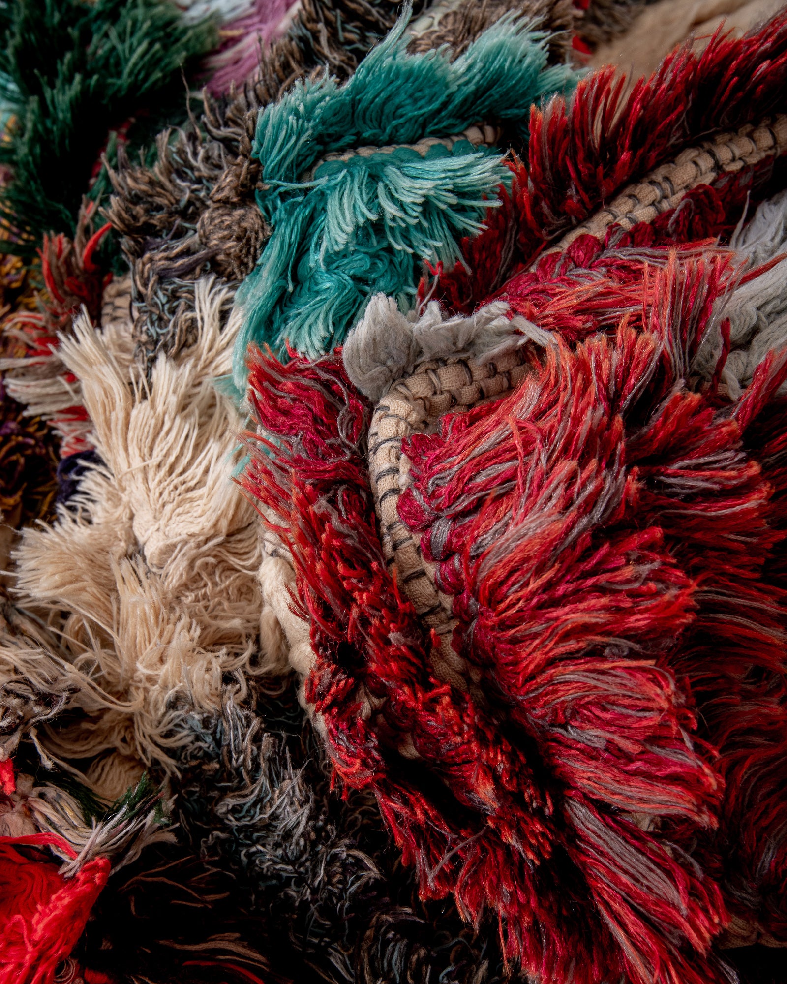 Modern, designer, handcrafted Berber rug from Morocco. Vintage carpet with beautiful colours and patterns and fluffy wool texture.